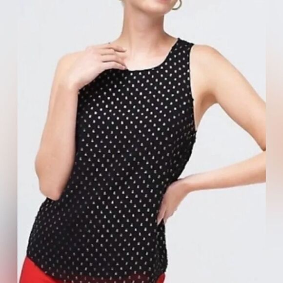 J. Crew Black & Gold Foil Clip Dot Swiss Dot Sleeveless Blouse Tank Top - Picture 1 of 6
